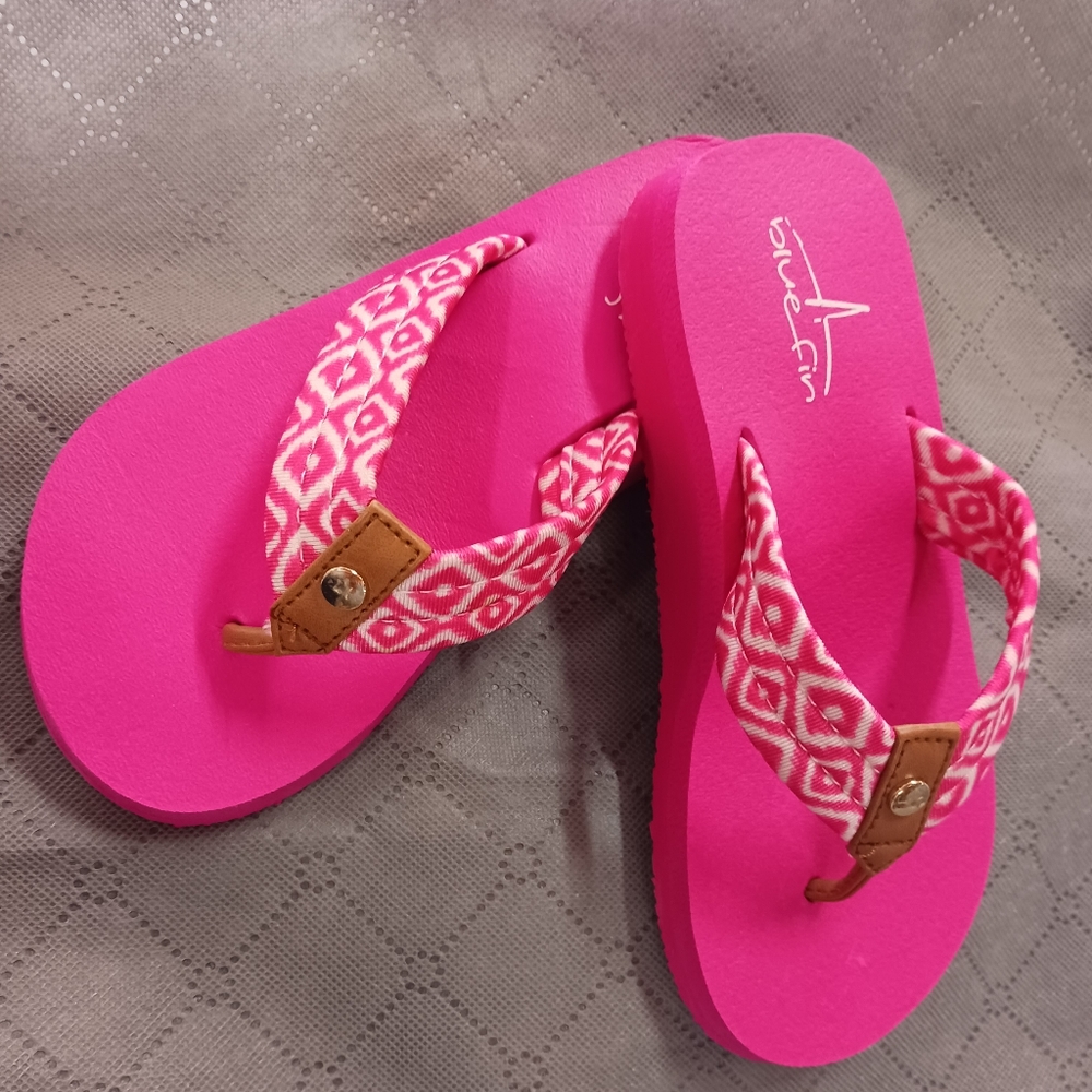 Blue Fin Niñas jovenes Rosa playa verano Tanga Chanclas Size:1